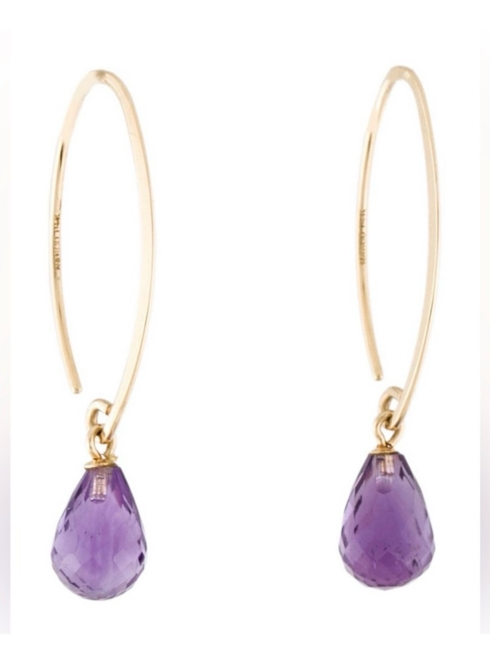 14K Gold Drop Amethyst Earrings! STUNNING